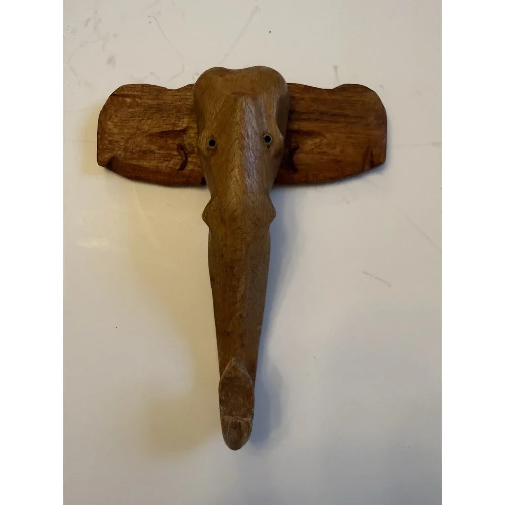 Vintage India  Hand Carved Wooden Elephant Wall Hooks Set Of 3